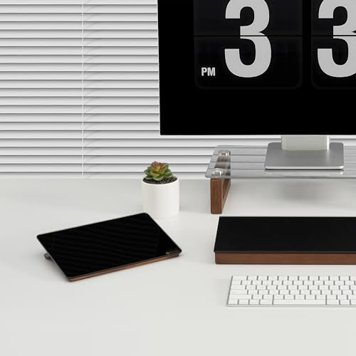 Yeoux Desk Black Glass Dry Erase Board with Reversible Wood Stand 6.7"x9.5" - color: Walnut-black Horizontal