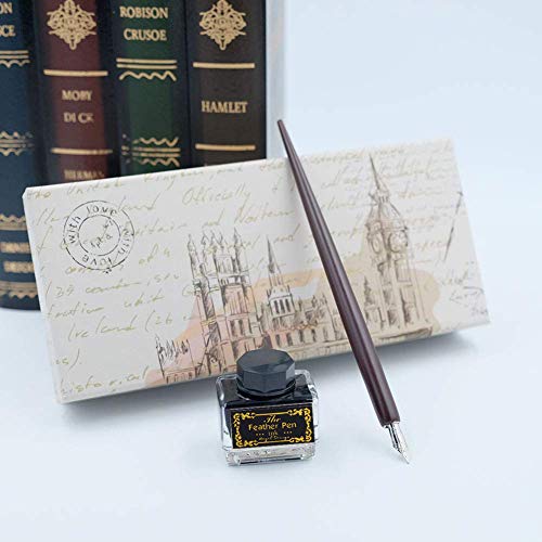 Calligraphy Pens Set -Wooden Dip Pen Handcrafted Calligraphy Set with 11 Nibs & Black Ink - color: Wooden dip pen