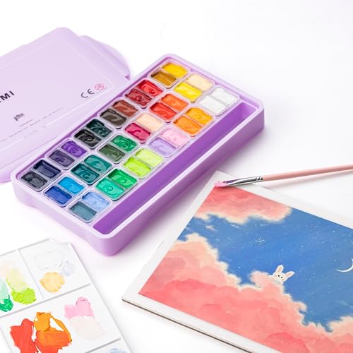 HIMI Twin Cup Jelly Gouache Paint Set with 3 Paint Brushes, 36 Colors 12g, Jelly Cup Design, Non Toxic Paint for Canvas and Paper, Art Supplies for Professionals (Purple Case) - color: 36 colors