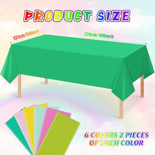 12 Pack Hawaiian Plastic Tablecloth for Rectangle Tables, Pink Green Yellow Tropical Disposable Table Cover, Luau Rectangle Table Cloth for Summer Flamingo Birthday Picnic Party Supplies Decorations - color: Rose Red Yellow Pink Green