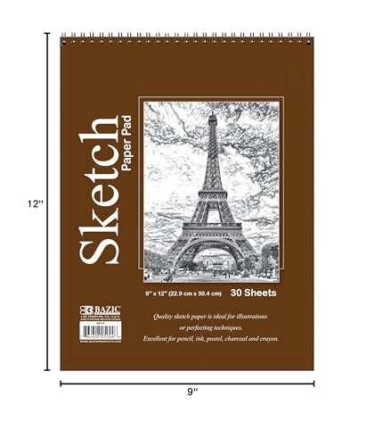 BAZIC Products Spiral Sketch Pad, Top Bound, 9 x 12 in, 30 Sheets, 48-Case - color: 30 Sheets - 9"x12", size: 48-Pack