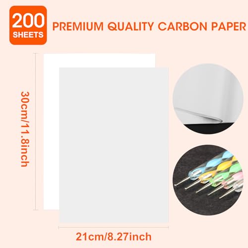 200 Sheets White Carbon Transfer PaperGraphite Tracing Paper with Embossing Styluses for DIY Wood Paper Canvas and Other Art Craft Surfaces - color: White