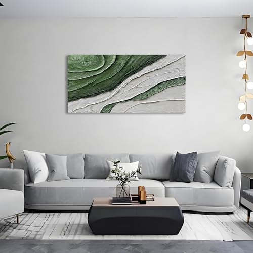 Art Hand-Painted Green Texture Oil Painting Modern Abstract Canvas Art Home Wall Decoration 24x48 inches - color: Dn167