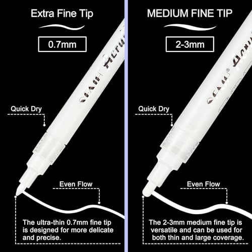 SFAIH Acrylic Paint Markers - White Paint Markers Paint Pens 8 Pack | Acrylic Marker for Rock Painting, Wood, Metal, Fabric, Plastic, Glass, Ceramic, 2-3MM Medium Tip & 0.7mm Extra Fine Tip - color: 8 White