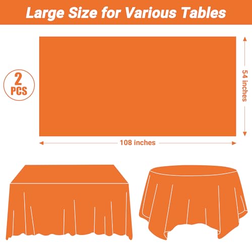 2 Pack Picnic Table Cover, 108 x 54 Inches Orange Plastic Tablecloth, Rectangle Tablecover Orange Disposable Tablecloth, Tear Resistant Table Decor Party Supplies for Wedding Birthday Anniversary - color: Orange, size: 2pcs 54x108 in