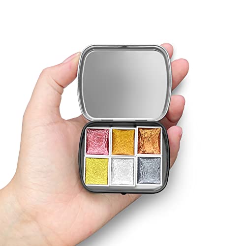 Mini Portable Handmade Artist Watercolor Paint,6 Metallic Solid Watercolor - color: Metallic Solid Watercolor-gold