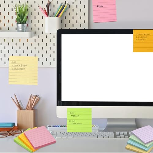 HQCME 9 Pack Lined Sticky Notes 3x3 in, Self-Stick Note Pads, 82 Sheets/Pad | Sticky Pads, Bulk Stick Notes Pad, Teacher Classroom Must Haves, Back to School & Office Supplies,Easy to Post for Notebook - size: 3x3 in