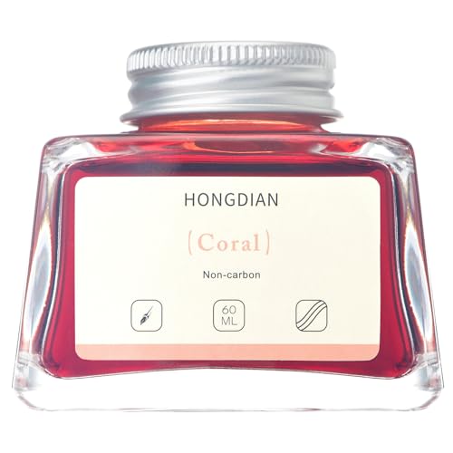 Hongdian Fountain Pen Bottled Ink Coral Color, 60ml Non Carbon Inkwell Bottle, Artist Calligraphy Ink - color: Coral