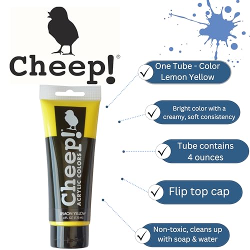 Cheep! Acrylic Paints, 4 oz. Tube - Lemon Yellow, Perfect for Artists - Quality Acrylic Paint Heavy Body Paint Artist and Student - color: Lemon Yellow