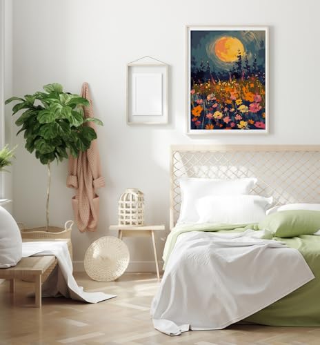 CSZPPQAF Moonlight Flowers Paint by Numbers for Adults Beginner, Wildflowers Paint by Number Kits on Canvas, DIY Acrylic Oil Painting by Numbers for Home Wall Decor 12X16inch - color: PB218-1