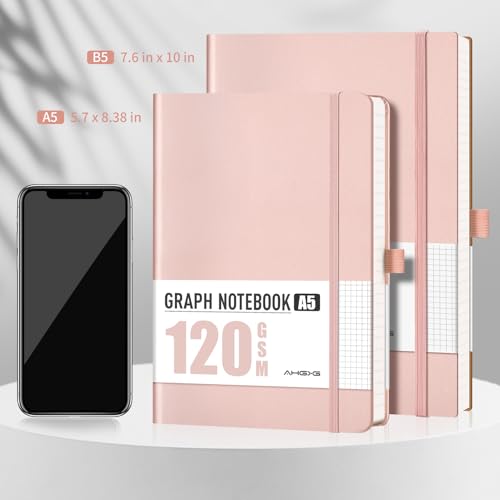 AHGXG Graph Paper Notebook, 120 GSM Paper, 160 Pages, A5 (5.7'' X 8.3'') - color: Rose Gold, style: A5-Grid-120G