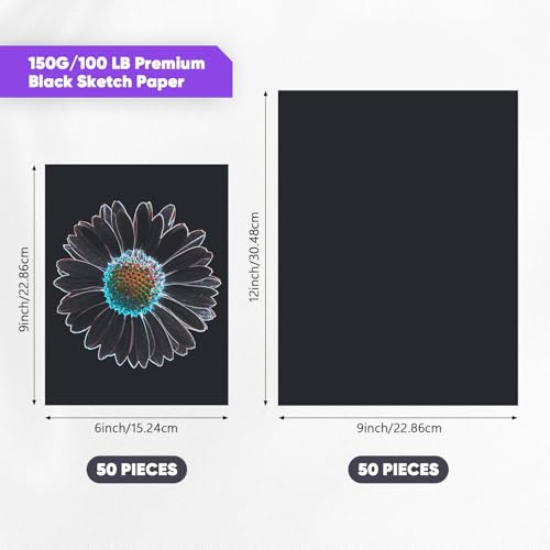 Crtiin 100 Pcs Black Drawing Paper Heavyweight, 6 x 9 Inches, 9 x 12 Inches - size: 6 x 9 Inches, 9 x 12 Inches