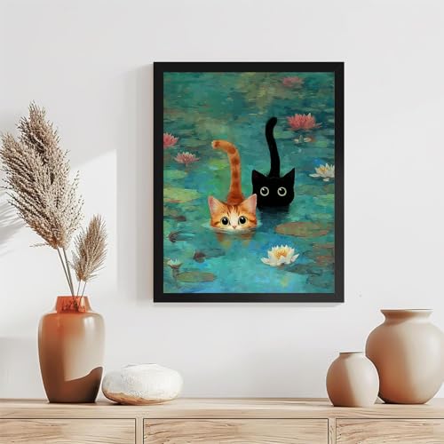 TCDZMYGS Pond Cat Paint by Numbers Kit for Adults Beginner,10x12 in | Paint by Number for Beginner,Adult Paint by Number,HD Color Canvas,DIY Tool Kits,Stress Relief Craft,Great Gift,With Frame - color: paint by number-1225-3
