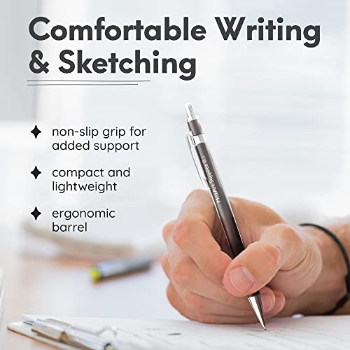 MozArt Mechanical Pencil Set 4 Sizes 0.3 0.5 0.7 0.9mm HB Lead Nickel | 30 HB Lead & Eraser Refills – Sketch, Drafting, Art & Drawing for Artists, Students & Architects – Nickel Metal Grip - color: Metallic