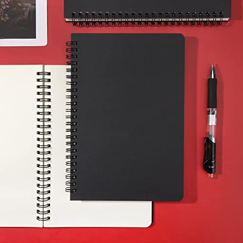 EUSOAR Spiral Notebook Journal, A5 3packs 5.5"x8.3" Hardcover Blank Kraft Sketch Notebook Journals Bulk,College Wirebound Memo Notepads Diary Planner Notebook with Unlined Paper 120pages/60sheets - color: Black, size: A5-3 Packs