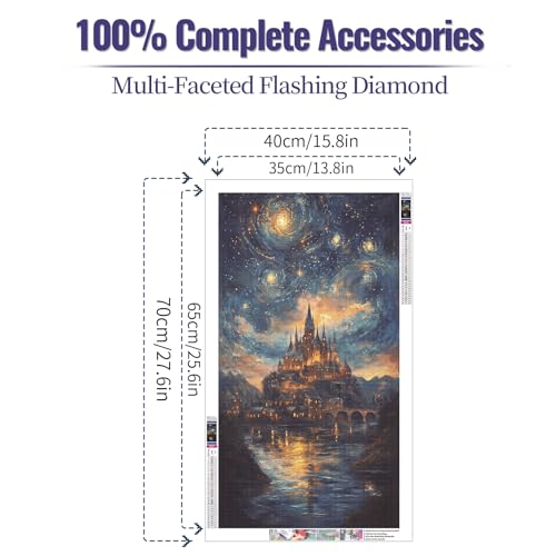 JATOK Diamond Painting Kits for Adults, 5D Castle Diamond Art Kits for Beginners, DIY Full Round Drill Paint with Diamond, Home Wall Decor 40x70CM /15.7x27.5in(no Frame) - color: Orange
