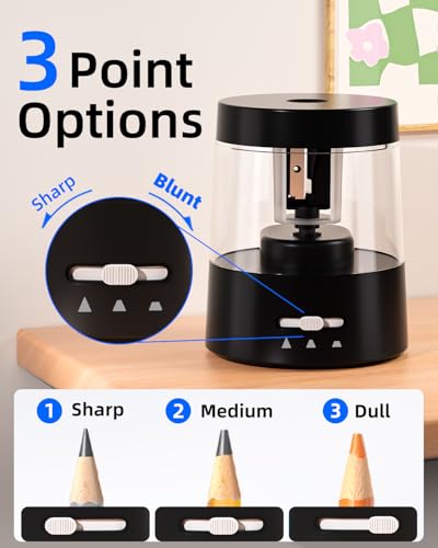 ZMOL Electric Pencil Sharpener, USB or 2 AA Powered, 6-8mm, Black | Suitable for Colored Pencil No.2,Fast Sharpening,3 Modes,Tungsten Steel Blade Holder, Portable for Classroom Office Home - color: Black