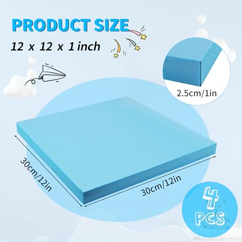 LuckyFoam Blue 4 Pack 12x12x1 inch Foam Sheets 1 Inch Thick | Polystyrene Rectangles XPS Foam Board Craft for Insulating DIY Modeling Art Supplies - color: blue, size: 12x12x1 inch 4pcs