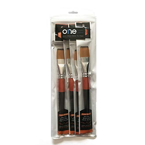 One Inch Flat Bright Paint Brush Set of 4, Premium Taklon Synthetic Hair - size: 1 Inch Flat (4 PCS)