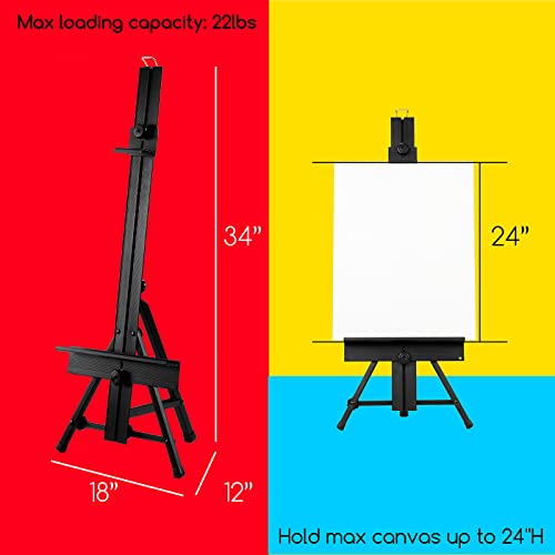 MEEDEN Tabletop Easel Stand for Painting: Aluminum Art Painting Easel | Portable Paint Easel for Canvas Painting - Desk Tripod Easel for Adult, Beginner, Artist, Hold Canvas up to 24'' - size: 34" High