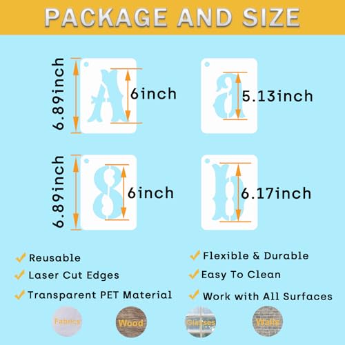 6 Inch Alphabet Letter Stencils Kits, 66 Pcs Drawing Templates for Painting on Wood, Wall, Fabric, Reusable Letter Symbol Number Plastic Art Craft Stencils - size: 6 Inch
