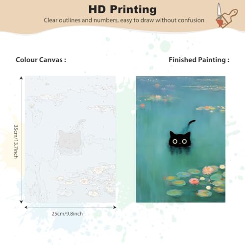 EOBROMD Framed Paint by Numbers Kits for Adults - Wooden Easel, Cat Lake DIY Painting Kits for Adults Beginner, Painting on Stretched Canvas Oil Paint by Numbers for Home Decor Gift 10x14 Inch - color: LG039