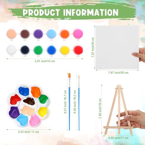 Qilery 24 Set 8 x 8 Inch Canvas Boards and Easel for Painting, Acrylic Paint Strips, Palettes, Brushes, Canvases Painting Kits for Kids Adults Artists Beginners Oil Acrylic Painting Party Favors - size: 8" X 8"