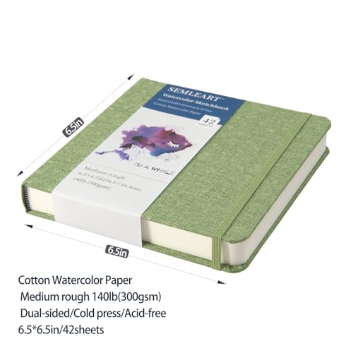 SEMLEART Watercolor Journal Sketchbook,6.5x6.5,140lb/300GSM Cotton Paper | 42 Sheets,Ideal for Painting, Drawing & Mixed Media,Pocket Mini Watercolor Notebook - size: 6.5×6.5in