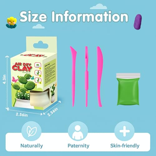 Air Dry Clay for Kids, 12 Plants DIY Modeling Clay Kit with Sculpting Tools | Ultra Light, Soft, Safe, STEM Tutorials, Back to School Classroom Supplies, Home Party, Birthday Gifts for Ages 3-12+ - color: Flower