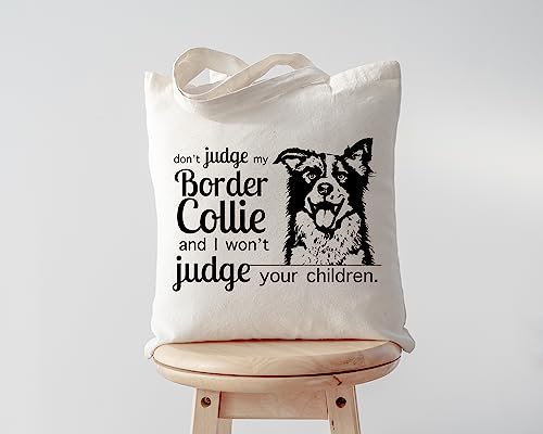 Pet Studio Art Don't Judge My Dog Tote Bag - color: Border Collie