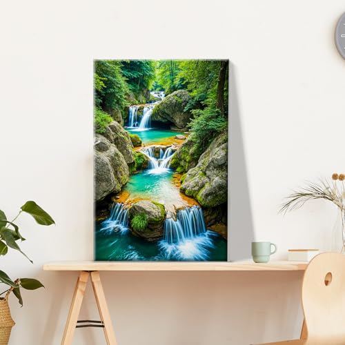 JOOZ Paint by Numbers Kit for Adults with Frame Waterfall 8x12 Inch | Paint by Number with Easel Mountain, Adult Paint by Number Kits Framed Canvas, DIY Oil Painting Kits for Gift, Home Decor - color: Forest 060