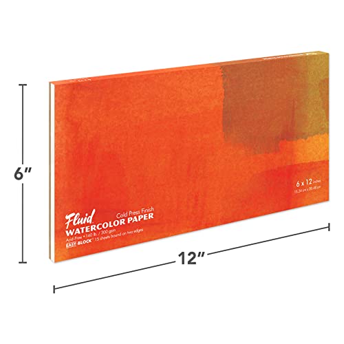 Fluid Watercolor Paper Block, 6 x 12 inches, 15 Sheets, 140 lb (300 GSM) Cold Press Pad for Artist Painting and Wet Media - size: 6x12