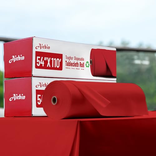 Plastic Table Cloth, 110 Ft X 54 In Disposable Tablecloth Red Tablecloth | Waterproof Plastic Table Cloth Disposable Plastic Table Cover Roll with Cutter for Birthday, Party, Graduation, Christmas - color: Red, size: 1320" x 54" (Rectangular)