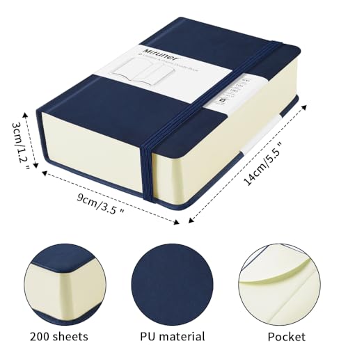 Mifuner Small Rectangle 3.5x5.5 200 Sheets 105gsm Mini Notebooks Blank Pages Sketchbooks Pocket Paint Writing Diary Memo PU Leather Cover Deep Blue - color: 105gsm-PU Cover-Deep Blue