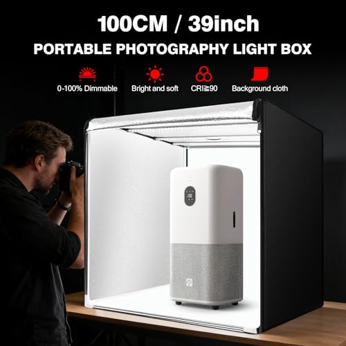 Photo Light Box, 39 inch Photography Light Box with 210 LEDs Lights & 4 Color Backgrounds Professional Dimmable Shooting Tent Kit for Large Product Photography - size: 39 x 39 inches