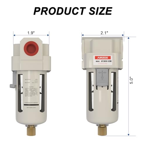 AIRZOE 3/8" NPT Air Dryer for Compressor - Air Compressor Water Separator AF3000-03, Semi-Auto Drain,5 Micron Brass Element, Poly Bowl - size: 3/8" NPT