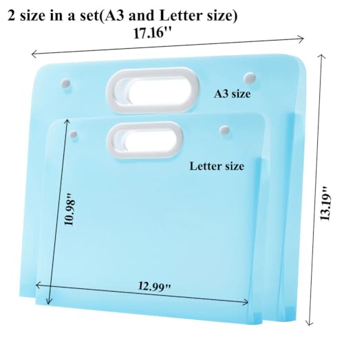 2pcs Plastic Art Portfolio Folder 17.32x13.22inch and 12.99x11inch Arts Storage Case for Diamond Painting, Student Drawing Container, Kids Artworks Keepsakes Storage Case,A3 and Letter Size (Blue) - color: Blue