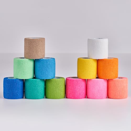 OK TAPE 12 Rolls Self Adhesive Bandage Wrap, Cohesive Elastic Athletic Tape - color: Spring, size: 2 Inch