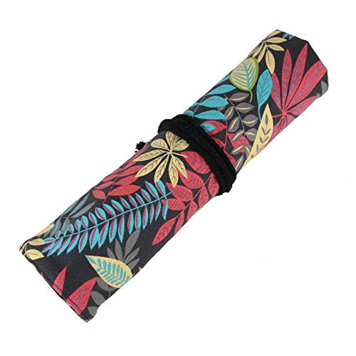 30 Pockets Artist Paint Brush Roll Up Bag Holder Canvas Pouch Case (Colorful Leaf) - color: Colorful Leaf