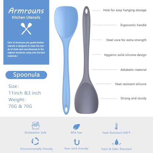 Silicone Spatula Spoon 2-Pack, Rubber Spoonula set Heat Resistant, Cooking Spoon spatula turner Seamless Non-Stick Scrapers for Baking Mixing.