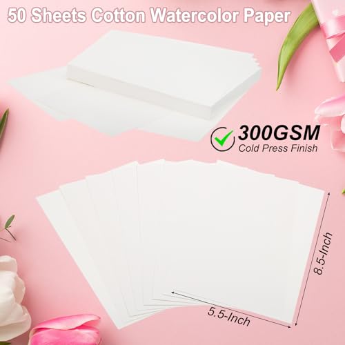 PATIKIL 50 Pcs Pure Cotton Watercolor Paper 140lb/300 GSM Water Coloring Paint Paper for Art Painting Watercolor Drawing Artist, 5.5x8.5 Inch - size: 8.5 Inch