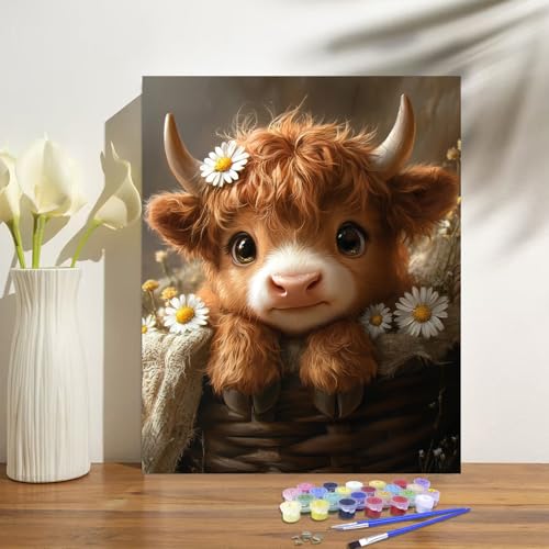 obterie Cow Paint by Numbers Kit for Adults Beginner Animal Oil Painting Kit Adult Paint by Number Kits on Canvas DIY Painting for Beginners Art by Numbers for Gifts Home Wall Decor 16x20 Inch - color: YF003
