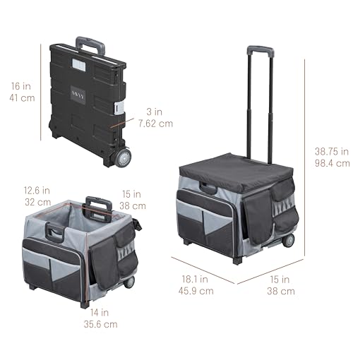 Folding Mobile Utility Cart, Canvas Organizer Bag, Black/Grey - color: Black/Grey