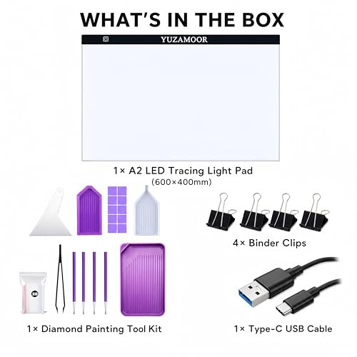 A2 Large Tracing LED Light Pad Kits for Diamond Art, Sketching, Painting - Adjustable Brightness, Sketching, Tracing - USB Powered DIY Diamond Art Light Box with Bead Storge Container, Pens, Clips - size: A2 Kit