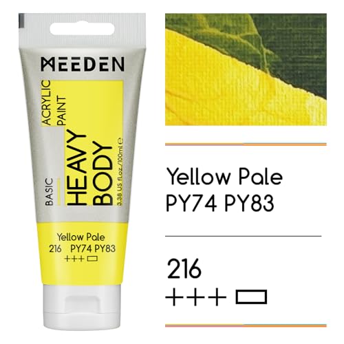 MEEDEN Acrylic Paint Yellow Pale: 100ml/3.38oz x 2 with Titanium White | Heavy Body Artist Acrylic Paint Set for Canvas, Wood & Craft, Non-toxic Creamy Art Paint with Titanium White for Mixing - color: Yellow Pale, size: 2 Tubes