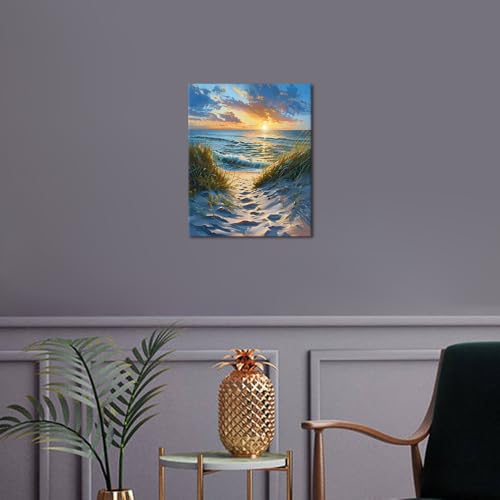 TUMOVO DIY Paint by Numbers for Adults Beach Scene Sunrise, 16x20 Inch | Abstract Canvas Kits with Acrylic Paints and 3 Brushes, Stress-relief Painting Kit for A Calming Hobby, Beginner Friendly - color: Sunrise