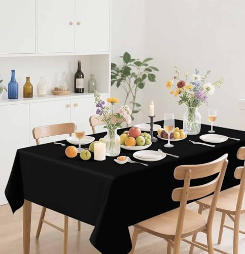 HEIPINIUYE 2 Pack Black Tablecloth Disposable 54 x 108 Inch Black Plastic Table Cloth Disposable Waterproof Rectangle Table Cover for Party Birthday Camping Picnic Tablecloths - color: Black Rectangle Tablecloth, size: 2 Pack