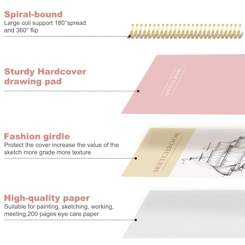 Yoment 5.5" x 8.5" Sketch Book Small Sketchbook for Drawing 100 Sheets Hardcover Spiral Sketch Pad for Kids(68lb/100gsm) Art Sketchbook Drawing Blank Paper Book for Beginner Artist with Pencil Pink | Pink,68 lb/100gsm Hardcover Sketch Pad for Kids,Art Ske