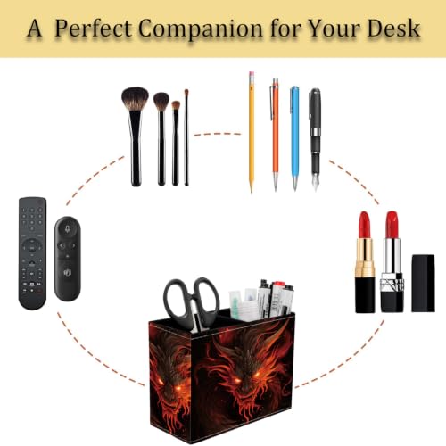 Pen Holder for Desk, PU Leather Multifunctional Desktop Storage Box and Anti-Slip Mouse Pad Set, Makeup Brush Holder Pen Organizer for Office and Home - Fire Dragon - color: Fire Dragon