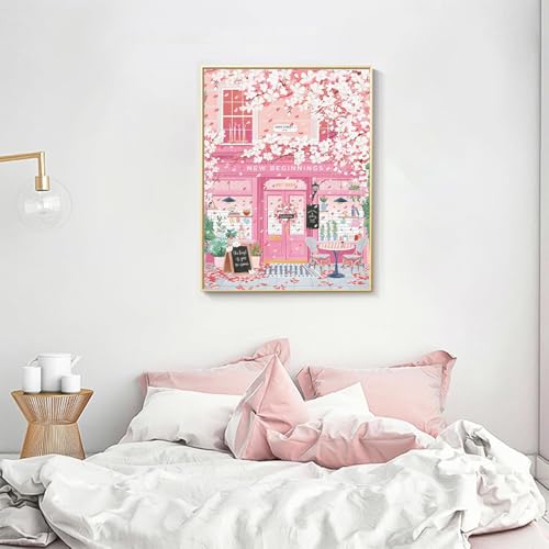 Diamond Art Kits for Adults, Diamond Painting Kits for Beginner, 5D Pink Cute Book Store DIY Funny Diamond Dots Full Drill Crafts for Gem Art Dot Art for Adults Home Wall Decor for Teens 12x16 inch - color: DP03703